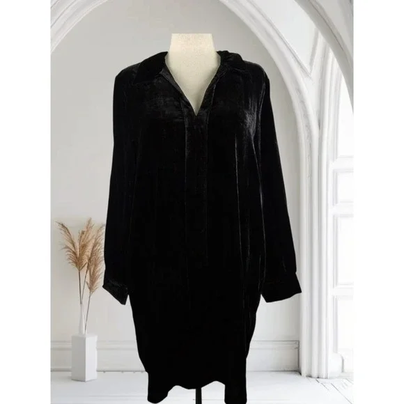 Reba Black Velvet Long Tunic Top/Dress Women's 14 Long Sleeve Western Country - Picture 2 of 10